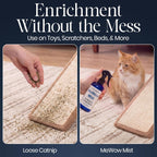 Premium eight fluid ounce cat enrichment mist showing clear ingredient label