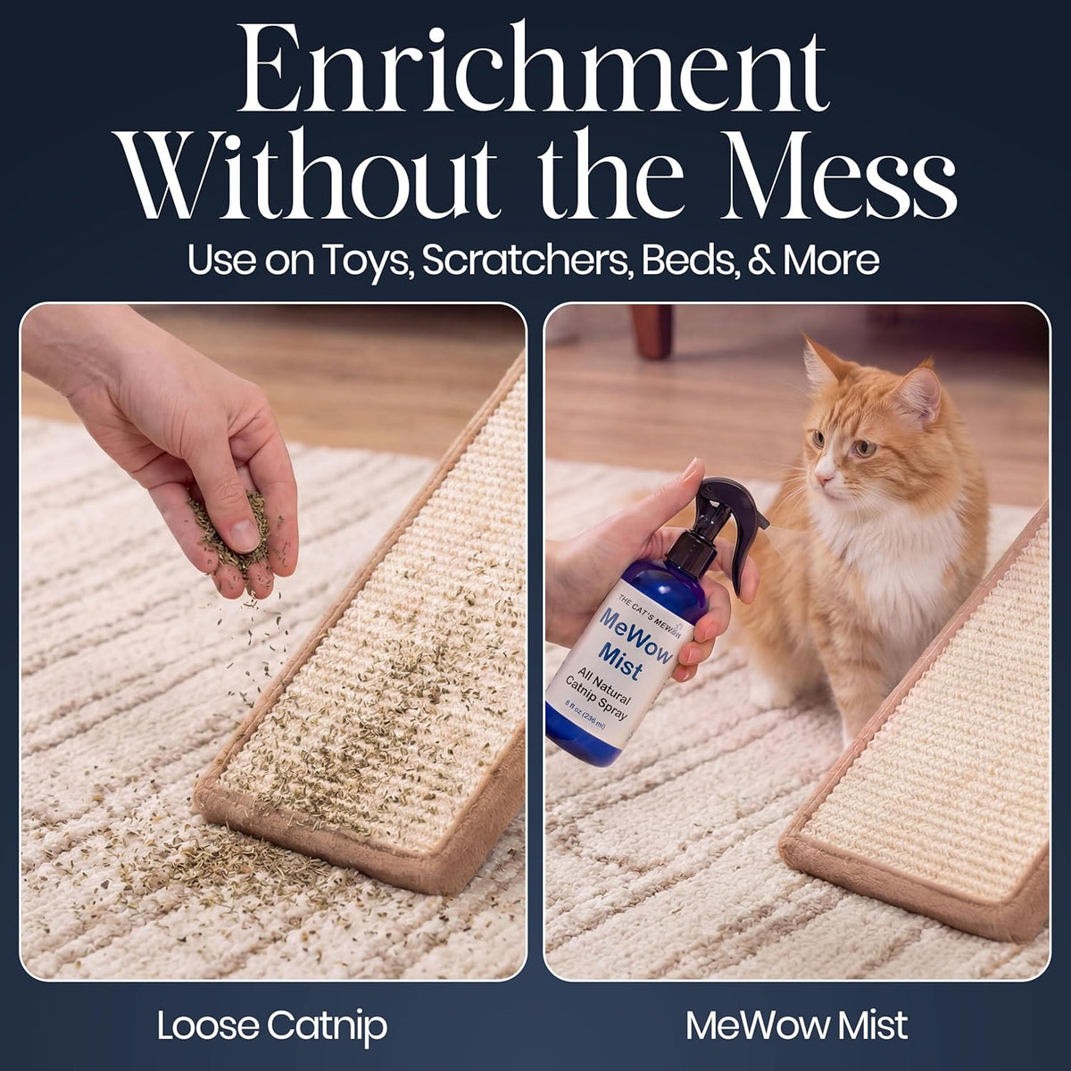 Premium eight fluid ounce cat enrichment mist showing clear ingredient label