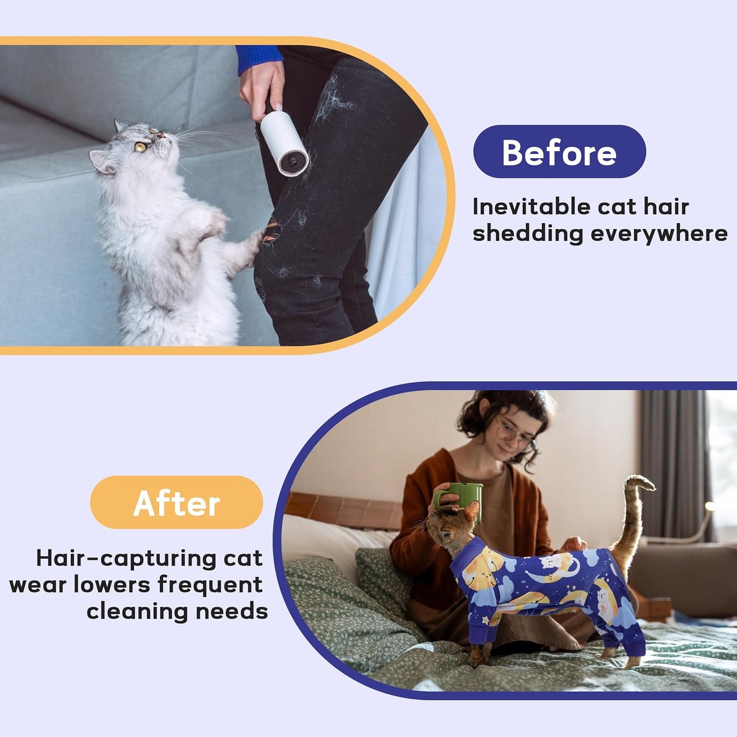 Side profile of cat in Pumyporeity shedding control shirt