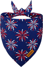 Close up of adjustable knot tie on American flag dog bandana