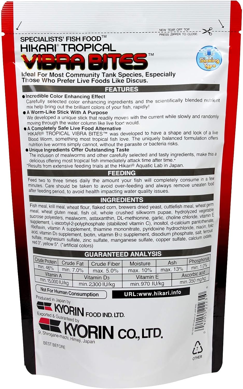 Hikari Vibra Bites slow sinking fish pellets for tropical aquariums