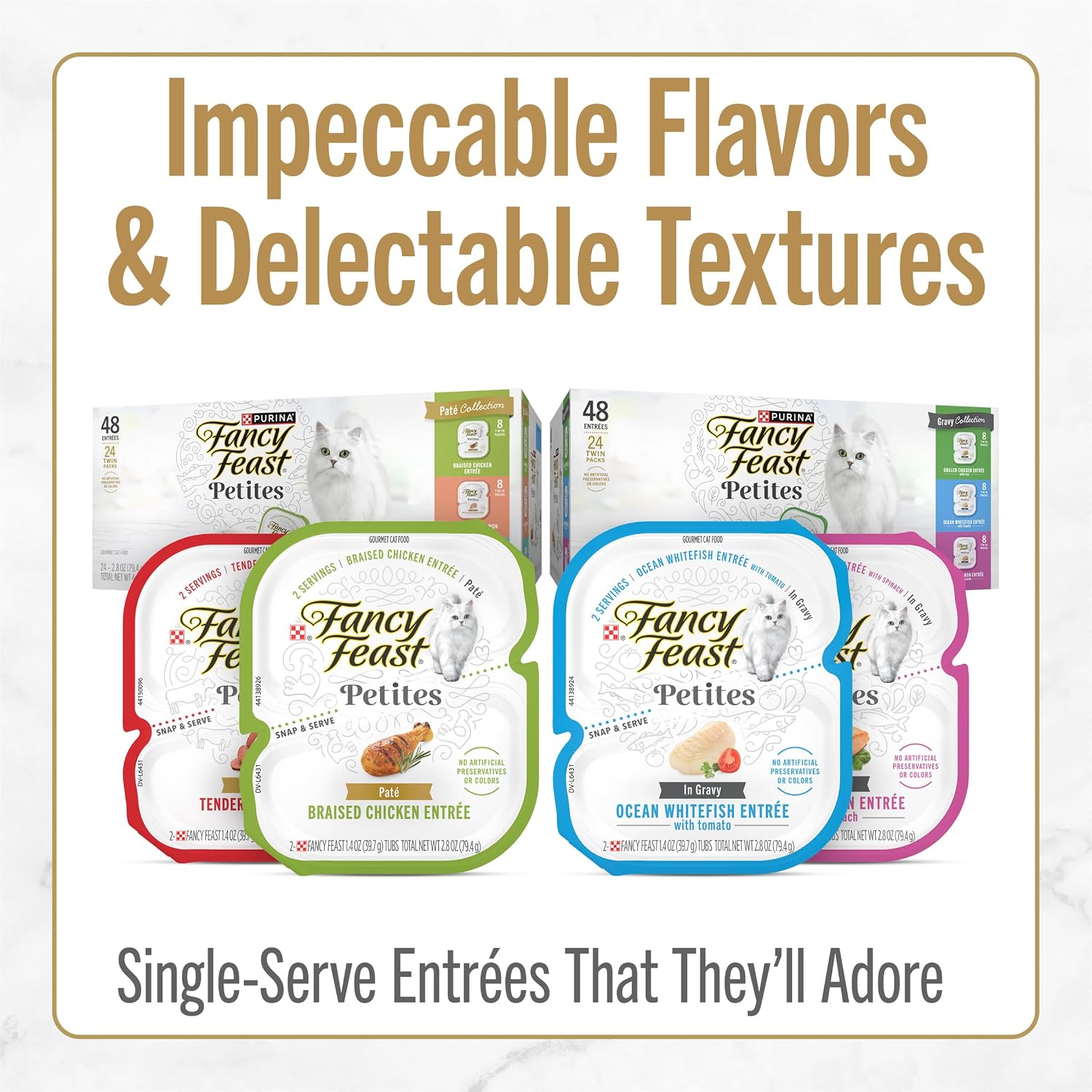 Single open tub of Purina Fancy Feast Petites gourmet cat food