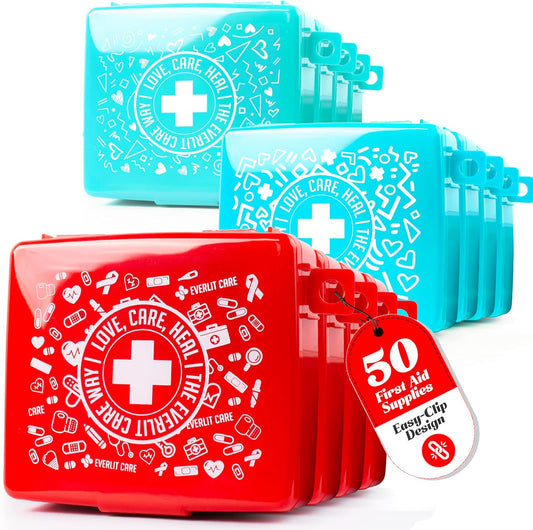 EVERLIT CARE Pocket-Aid Mini First Aid Kit front view showing red hard shell case.