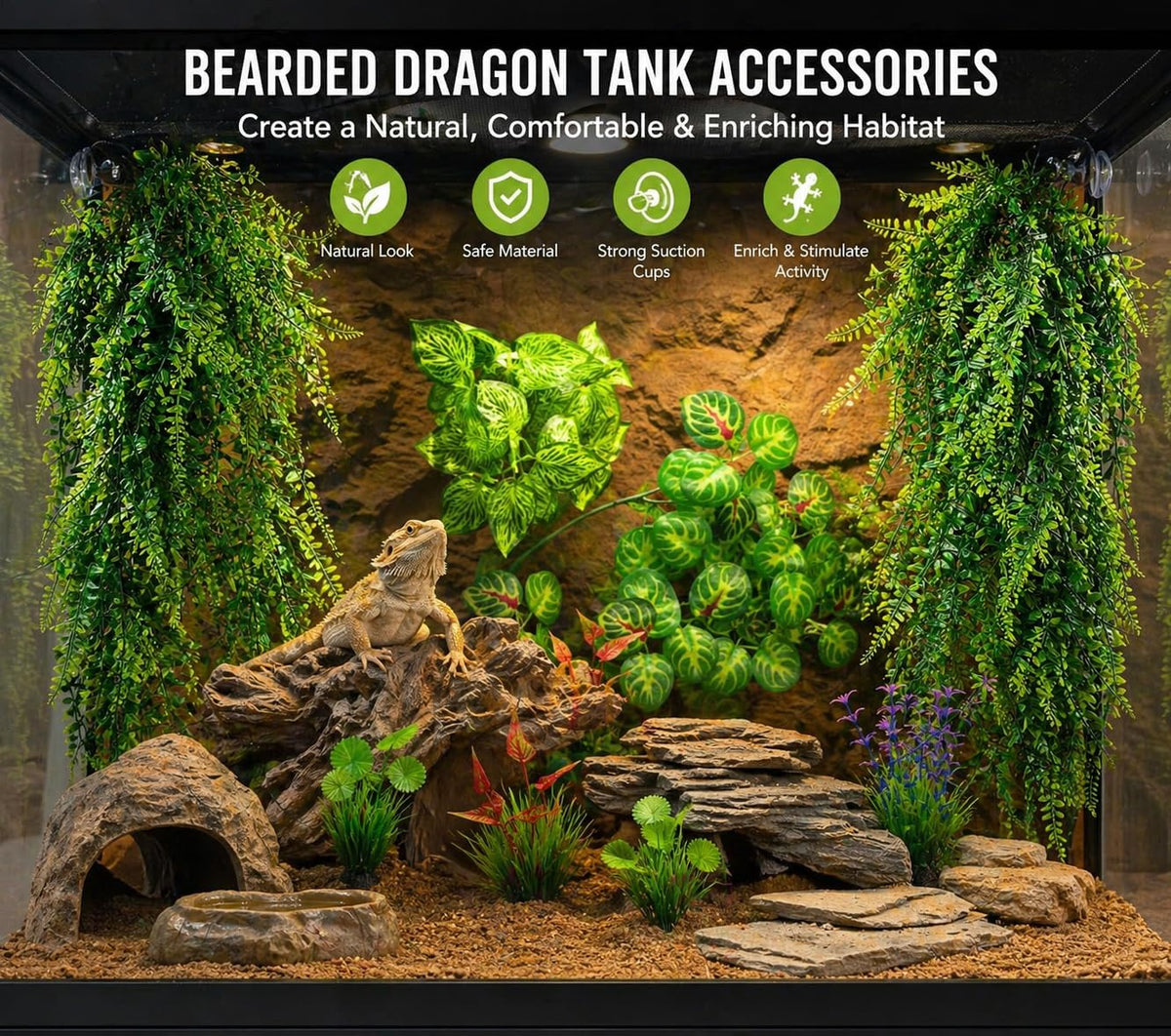 Artificial hanging ivy and foliage for lizard terrarium