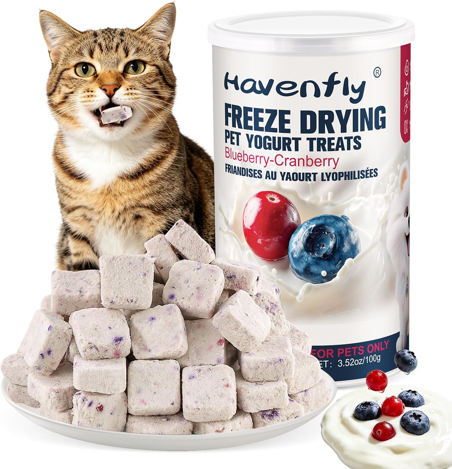 Havenfly freeze dried yogurt treats cranberry blueberry chicken front view