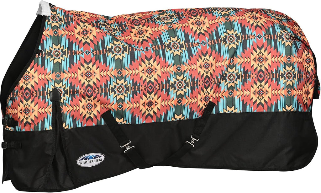 WeatherBeeta ComFiTec Essential Standard Neck Medium Horse Blanket front view showing twin adjustable buckle front closures.