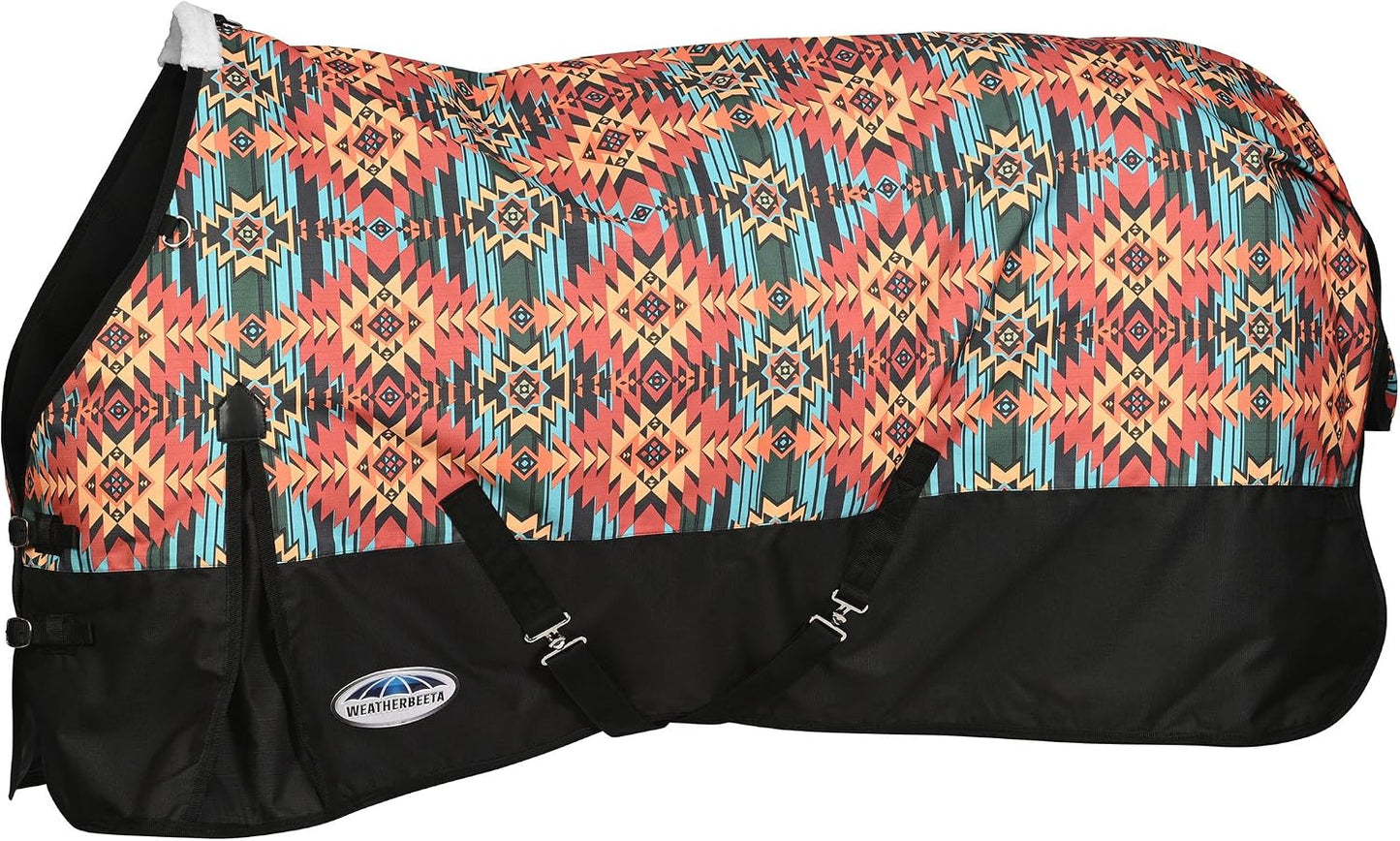 WeatherBeeta ComFiTec Essential Standard Neck Medium Horse Blanket front view showing twin adjustable buckle front closures.