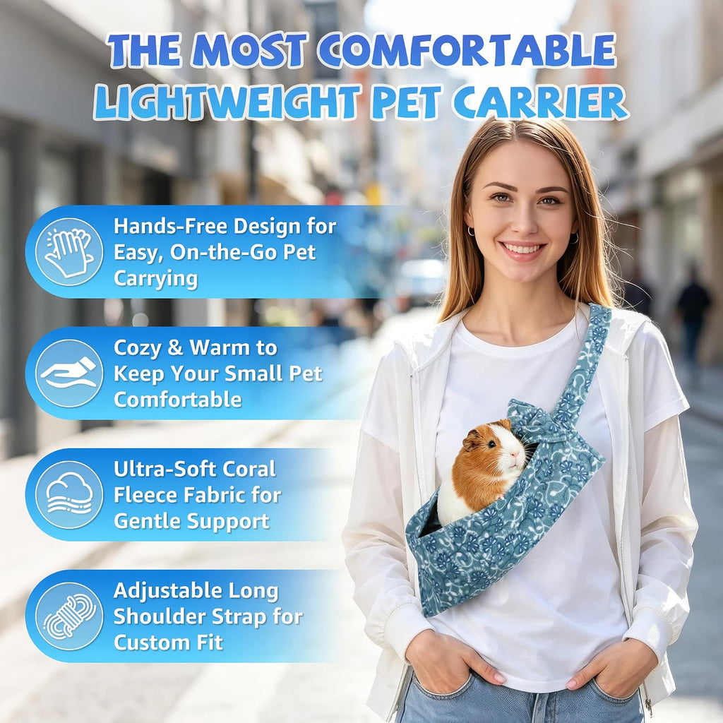 Guinea Pig Carrier Sling, Soft Coral Fleece Carry Bonding Pouch, 2-in-1 Adjustable Sugar Glider Pouch for Outdoor Travel, Pet Carrier for Rabbit, Kitten, Puppy, Chinchilla, Hedgehog, Hamster (Blue) - Image 2