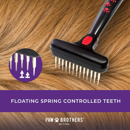 Close up of spring loaded pins on Paw Brothers rake