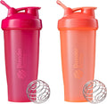 BlenderBottle Classic Shaker Bottle 2 pack in pink and coral with stainless steel wire whisk & bottles for drinks