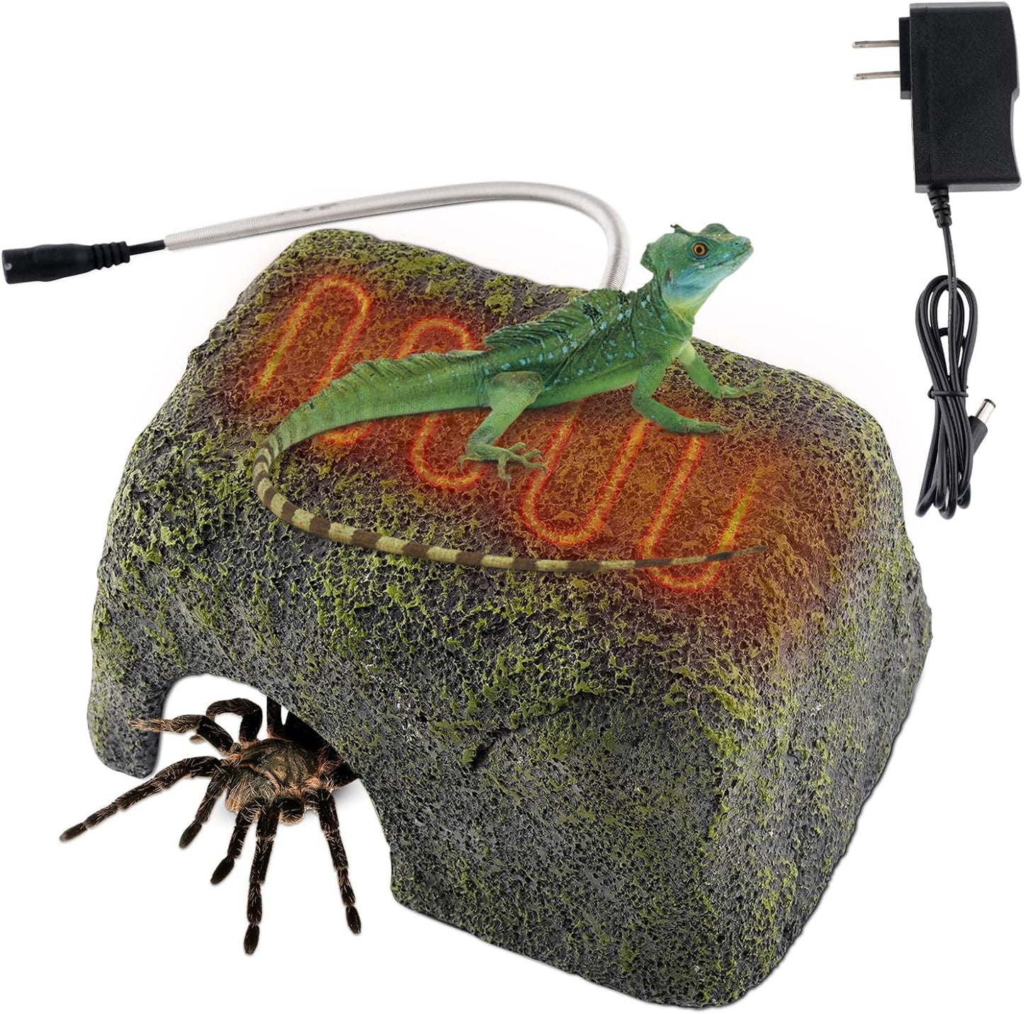 Hosukko reptile heated rock basking platform front view in terrarium
