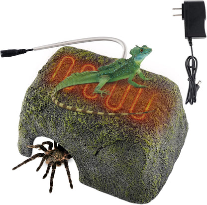 Hosukko reptile heated rock basking platform front view in terrarium