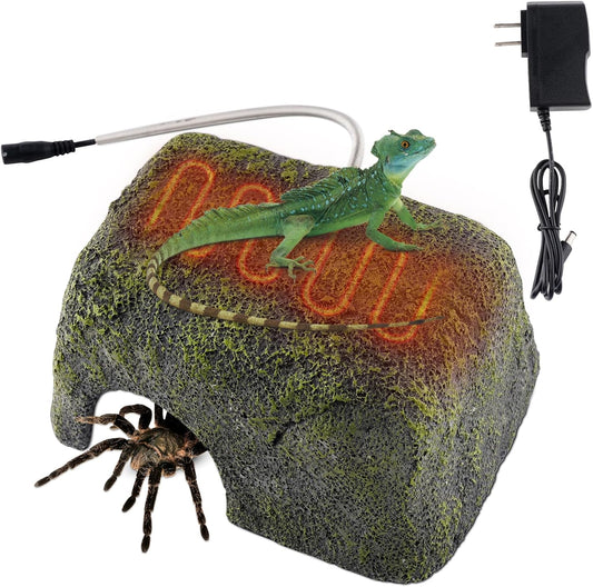 Hosukko reptile heated rock basking platform front view in terrarium