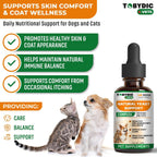 Tobydic pets yeast infection relief herbal supplement bottle showing lab tested badge
