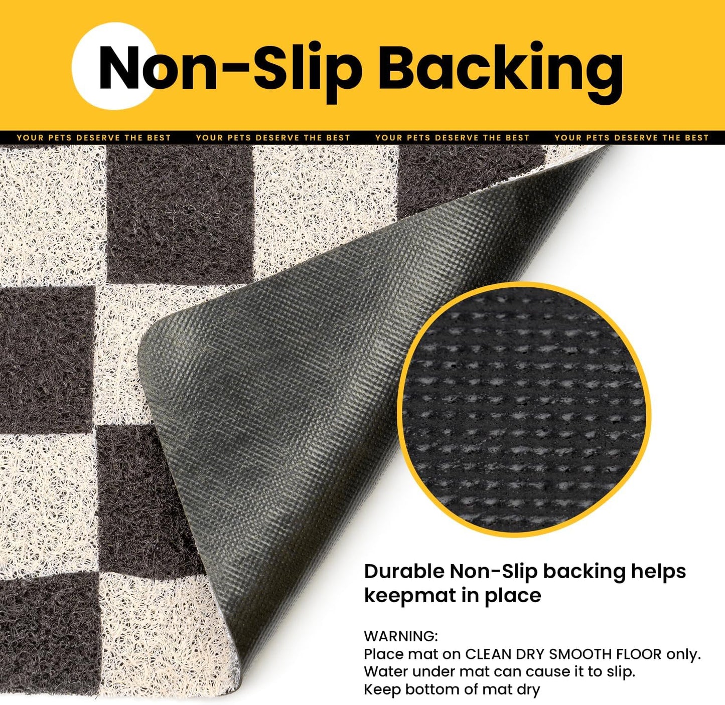 Conlun chessboard pattern cat litter mat with cat stepping on it