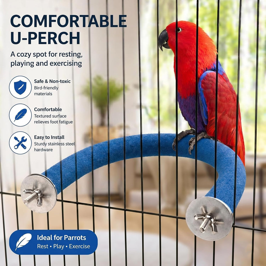 Rypet U-Shaped Large Parrot Perch, Quartz Bird Perch for Cage(Blue L) - Image 3