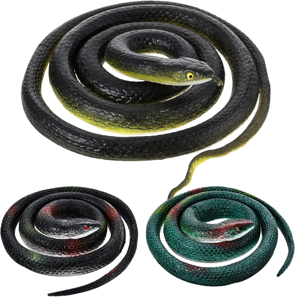 Blulu Realistic Rubber Snakes front view showcasing the lifelike black mamba scale textures and detailed reptile eyes