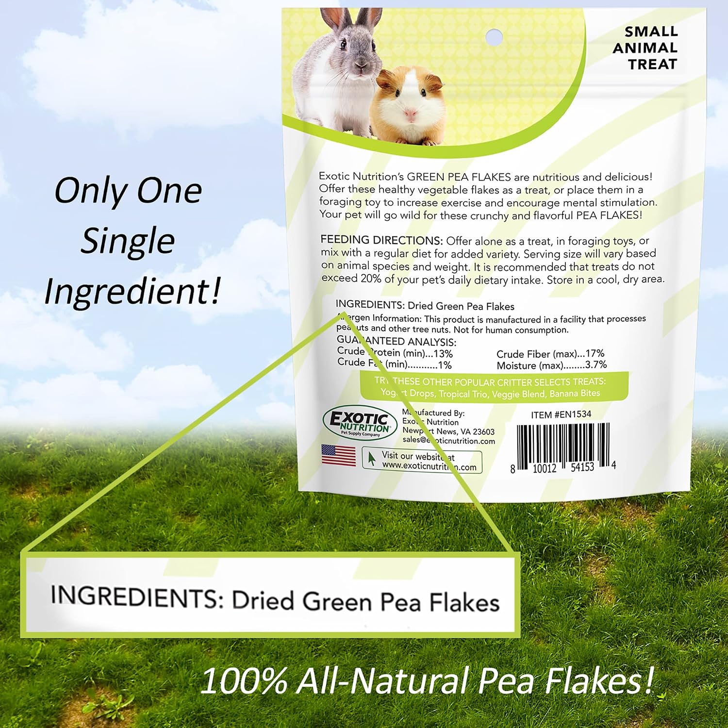 Exotic Nutrition 1 pound green pea flakes label details