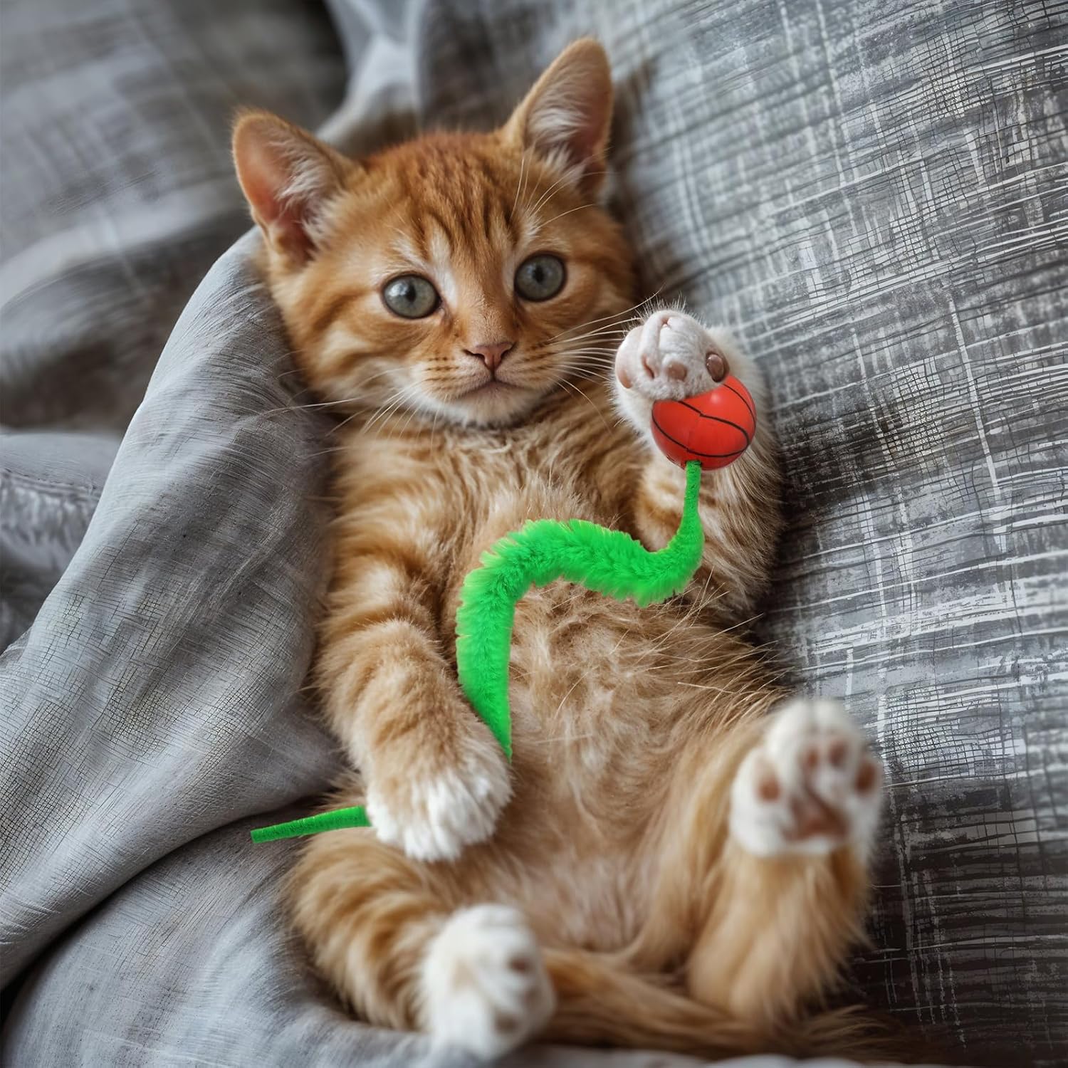 Ginger kitten playing with Classicseali cat ball