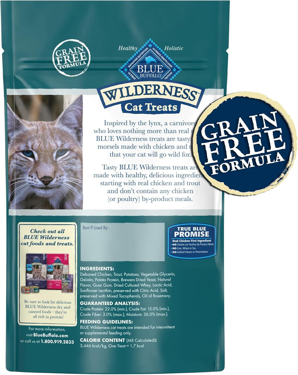 Blue Buffalo Wilderness Soft Cat Treats packaging details and back label