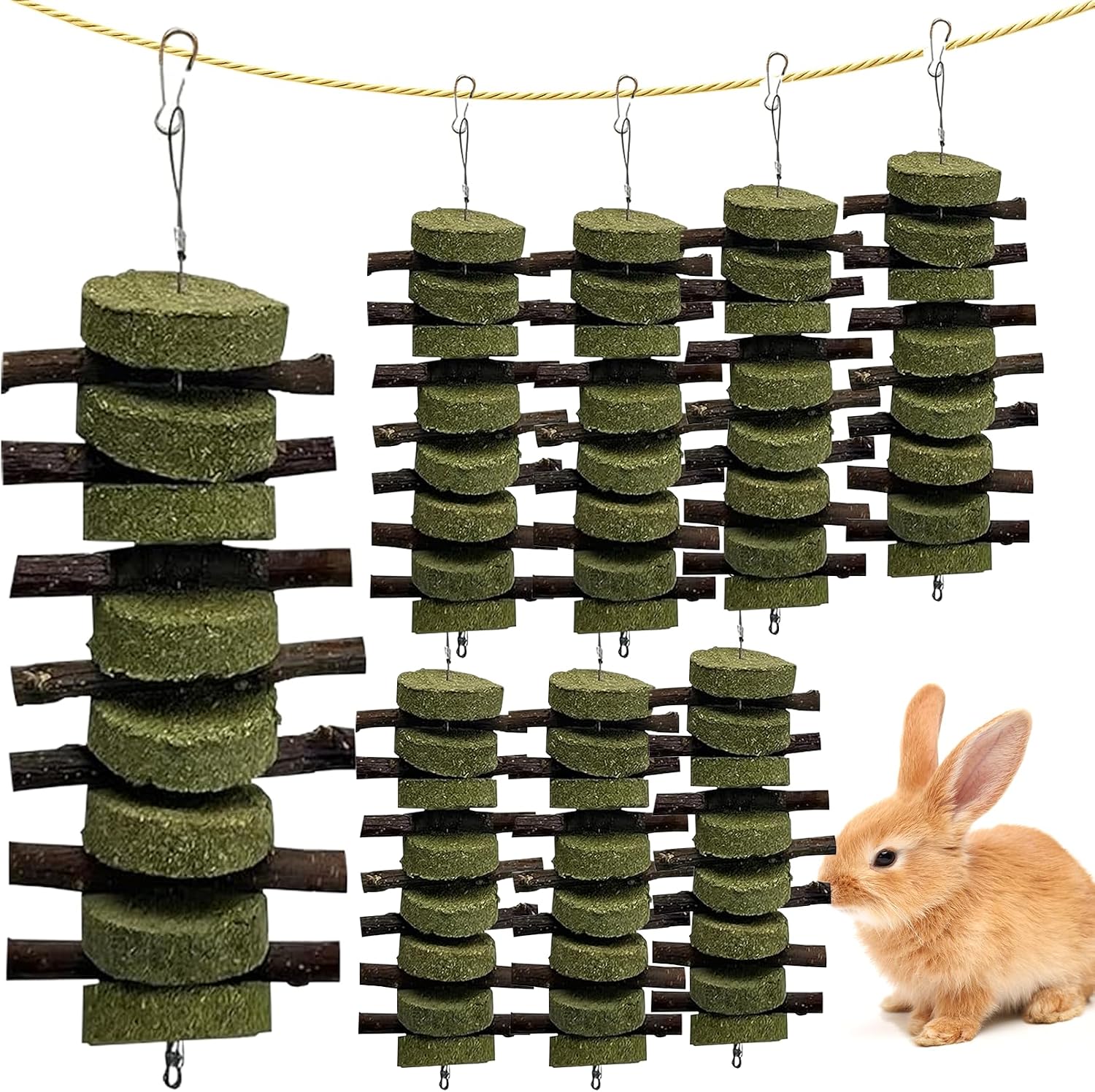kathson Guinea Pig Treats Hanging Bunny Chew Toys for Teeth Grinding, Organic Bamboo Sticks Natural Rabbit Enrichment Toys for Small Animals Hamster Chinchilla 2 Pack - Image 14