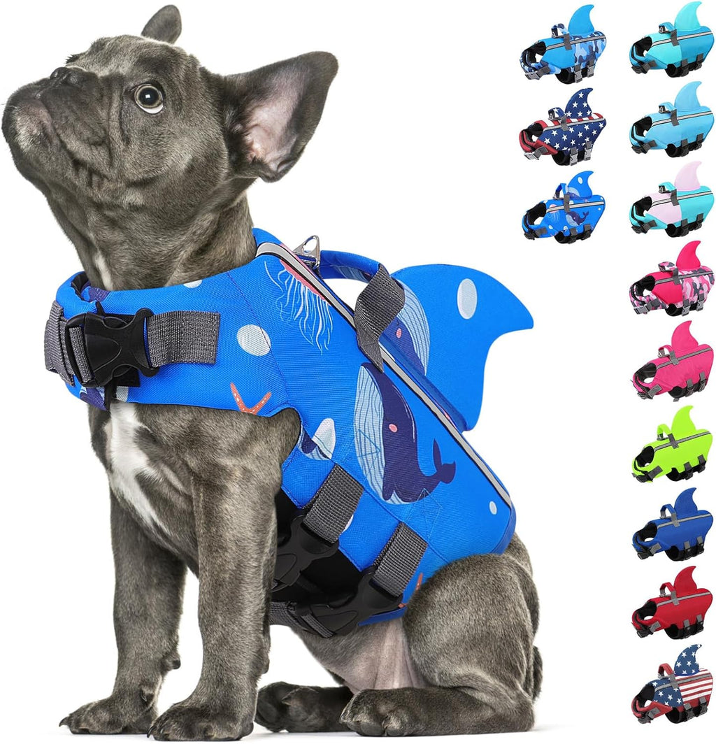 Dog Life Jacket Shark Life Vest for Dogs, Adjustable Swmming Vest with High Buoyancy, Safety Lifesaver with Rescue Handle for French Bulldog Small Medium Breeds, Blue S - Image 14