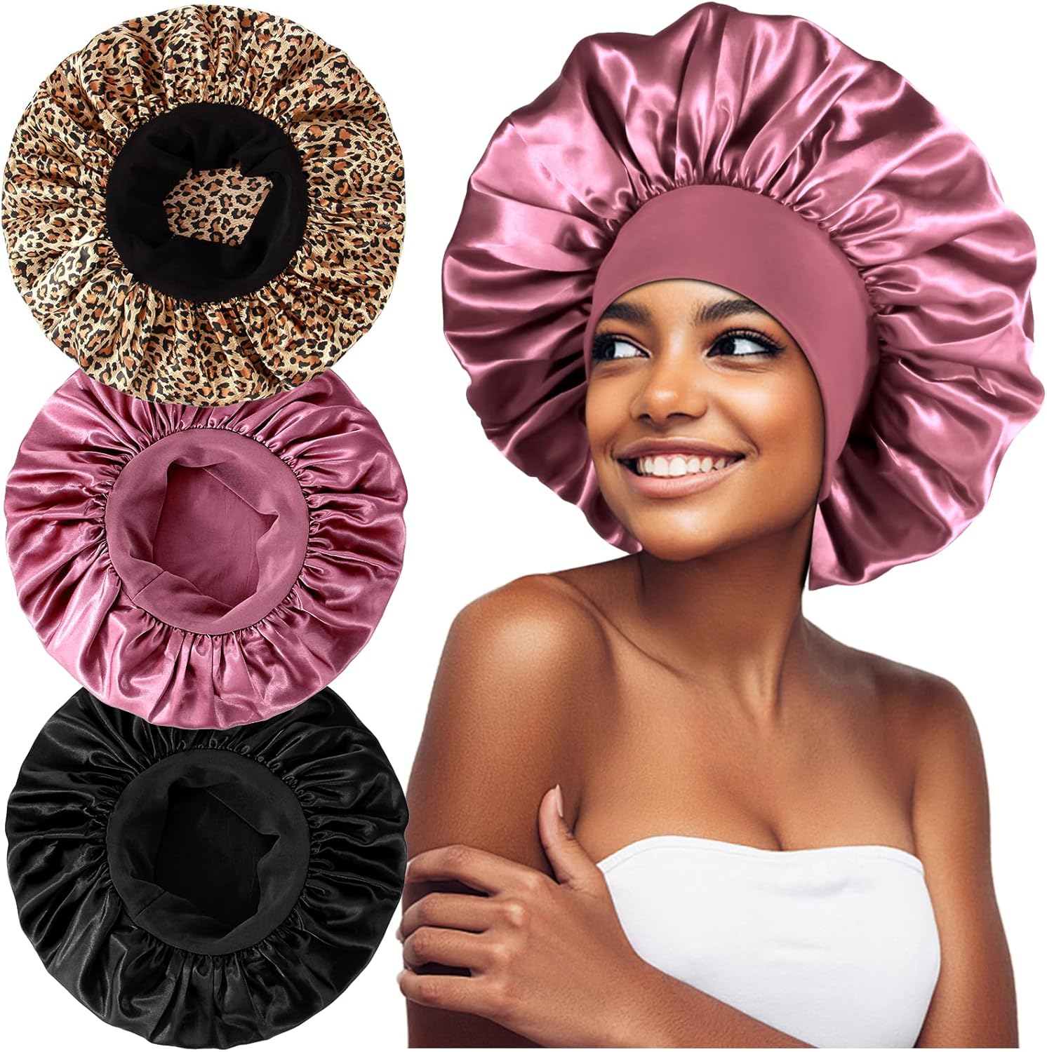 Heniho 3 piece extra large satin bonnet set for hair protection