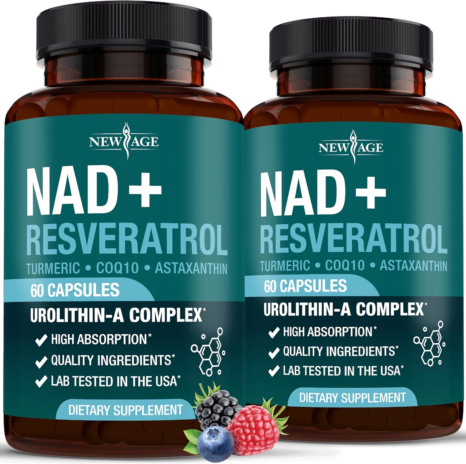 Liberty Lifestyle NEW AGE NAD+ Supplement Complex front view bottle showcasing cellular energy formula.