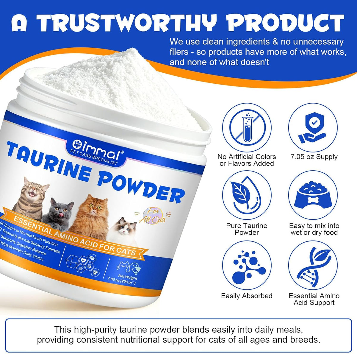 Feline health supplement powder for heart and vision support