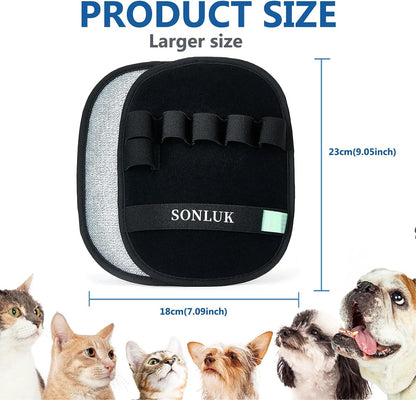 Two Sonluk pet hair removal gloves set on white background