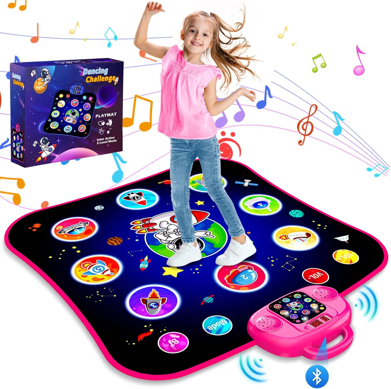 OMOZOMBB electronic dance mat pink front view with light up buttons