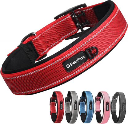 PetiFine Dog Collars for Medium Dogs, Neoprene Padded and Adjustable, Reflective Wide Heavy Duty Pet Collars with Durable Metal Belt Buckle for Walking, Red, M - Image 13