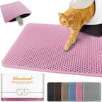 Blissstorm pink waterproof cat litter mat front view showcasing honeycomb grid