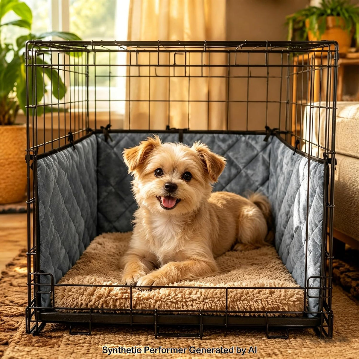 Dog crate bumper shown with a pet toy for scale