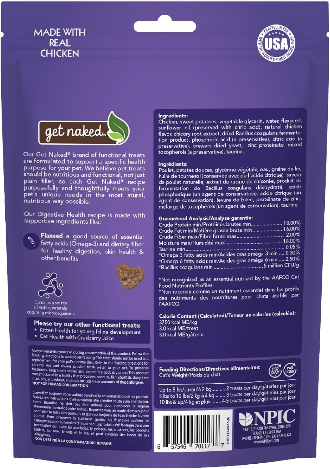 Close up of Get Naked chicken flavor cat treat packaging