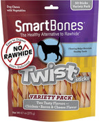 SmartBones healthy dog rewards highlighting the real chicken and vitamin enriched formula.