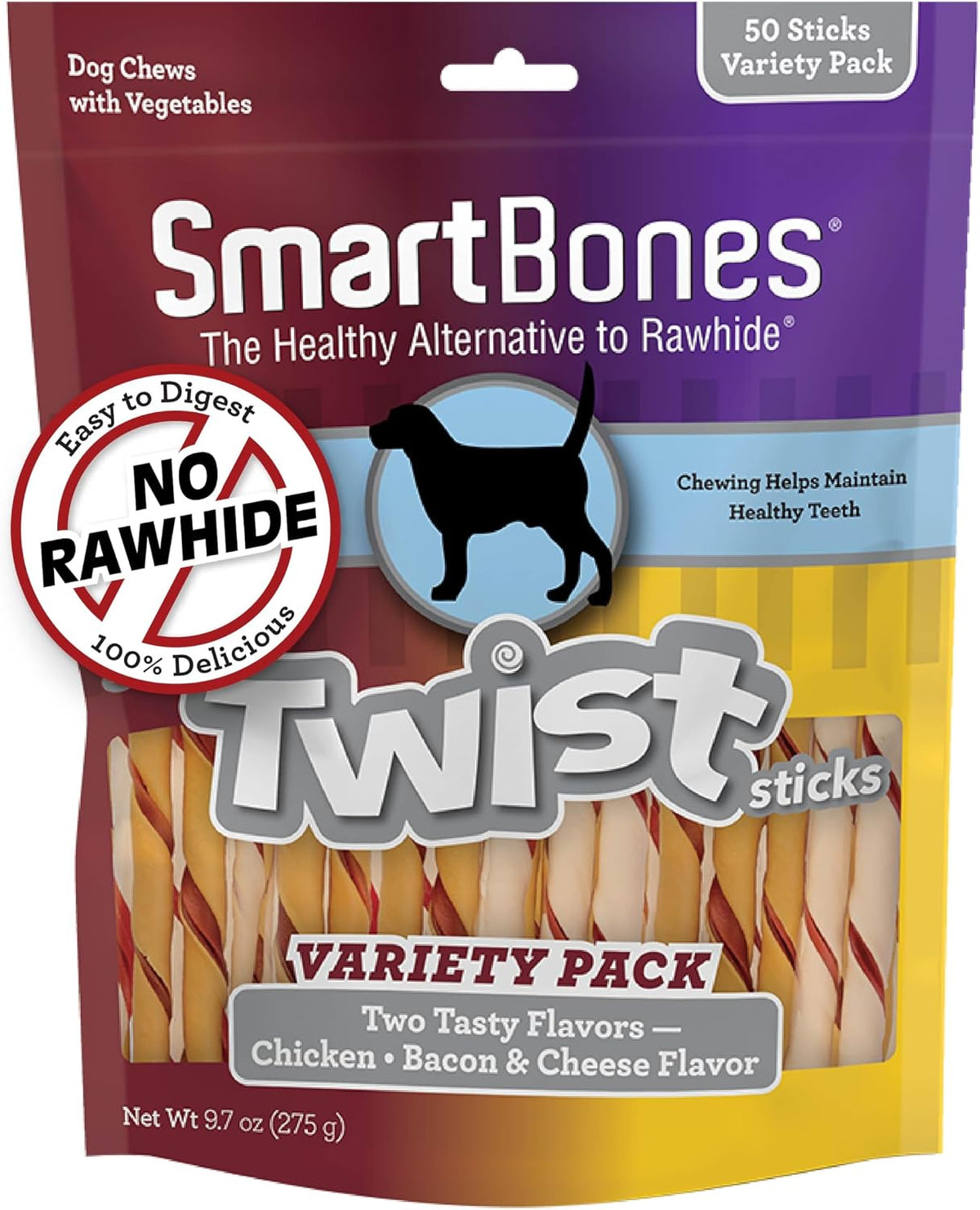 SmartBones healthy dog rewards highlighting the real chicken and vitamin enriched formula.