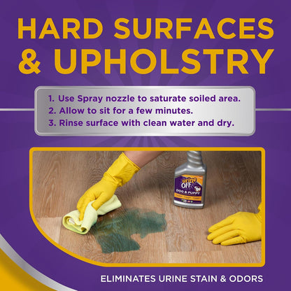 Urine Off pet stain remover liquid breaking down puppy mess on tile