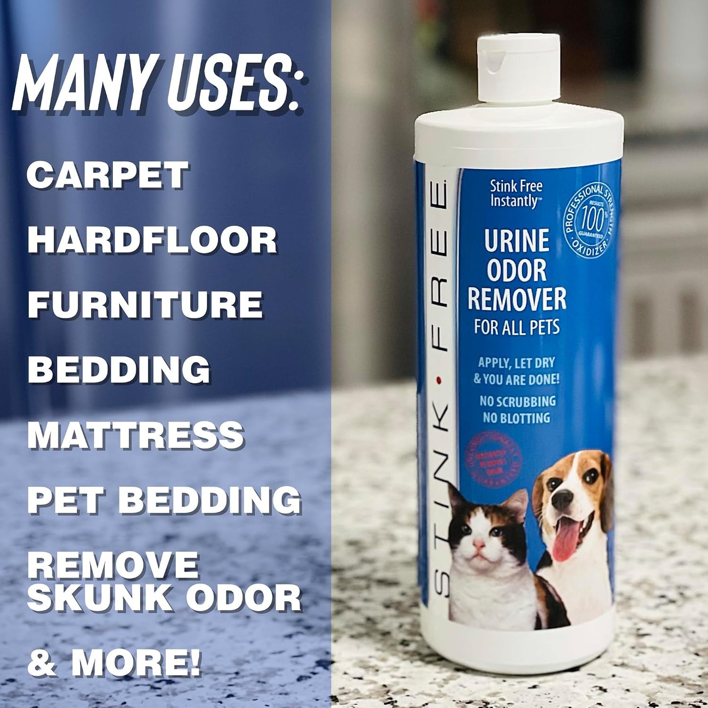 Safe pet safe urine cleaner being poured onto an outdoor rug surface