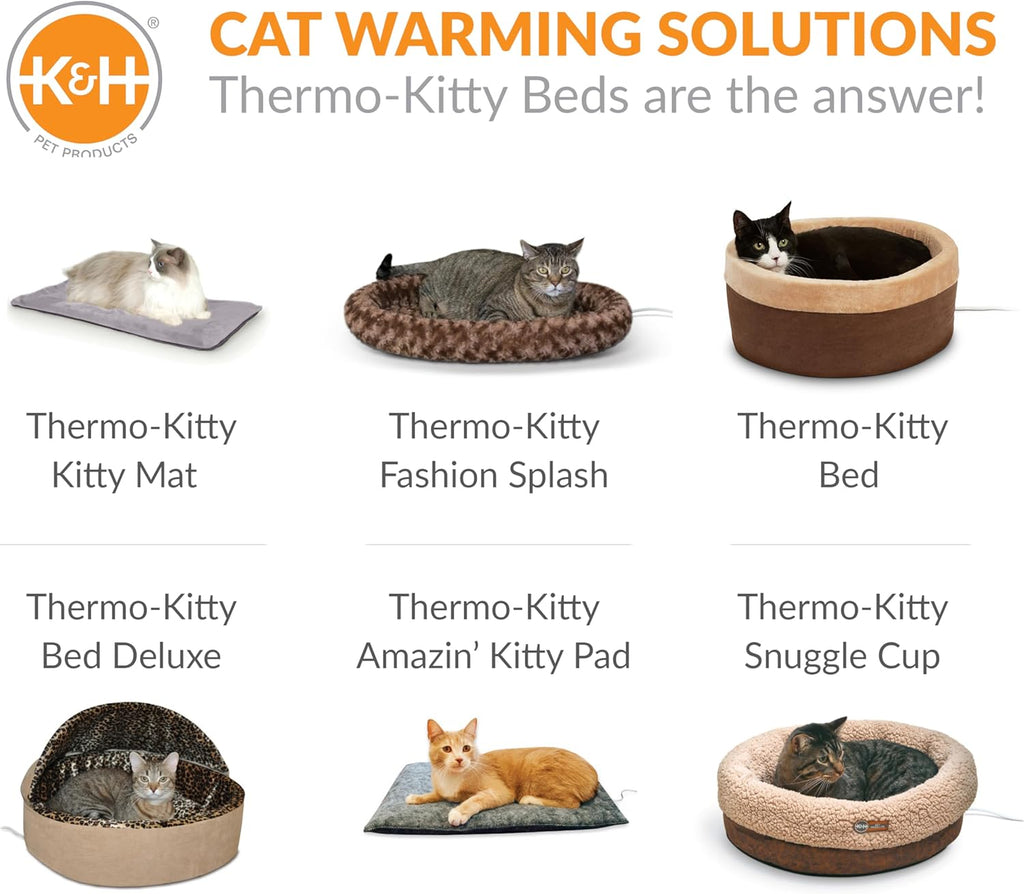 K&H Pet Products Thermo-Kitty Bed Heated Cat Beds for Large Indoor Cats & Dogs, Calming Warming Pillow Pet Bed, Machine Washable, Removable Heater, Safety Listed - Large 20" Round Mocha/Tan - Image 10