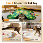 Interactive automatic pet toy with fluttering butterfly attachment on top