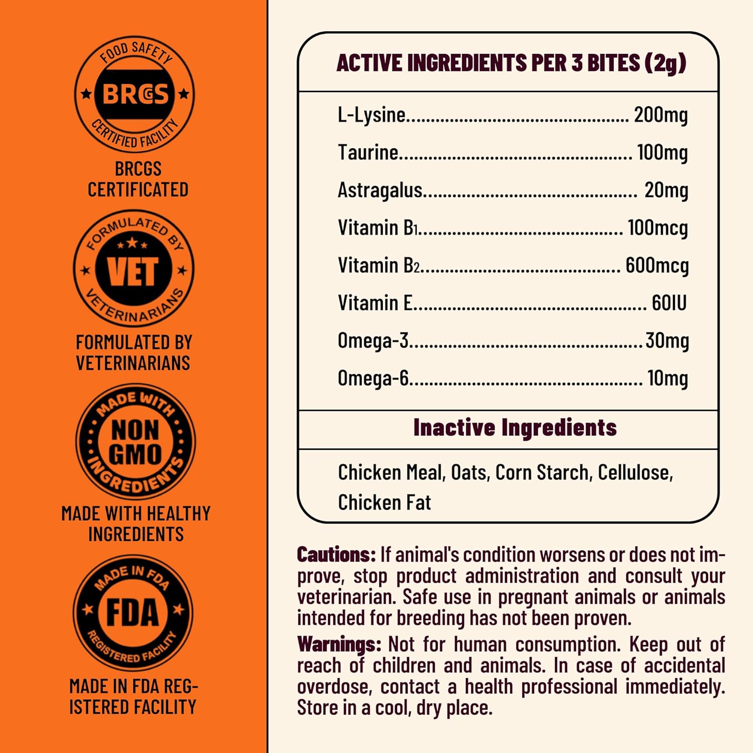 Authentic Multibites L-lysine jar for pet respiratory infection support.