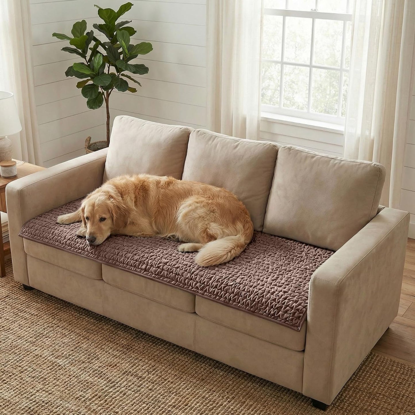 PAULATO BY GA.I.CO. Waterproof Blanket for Bed - Queen Absorbent Couch Cover - Machine Washable Stain-Proof Pad for Large Sofa - Pets Dogs & Cats Friendly Protector - Soft Taupe - Image 13