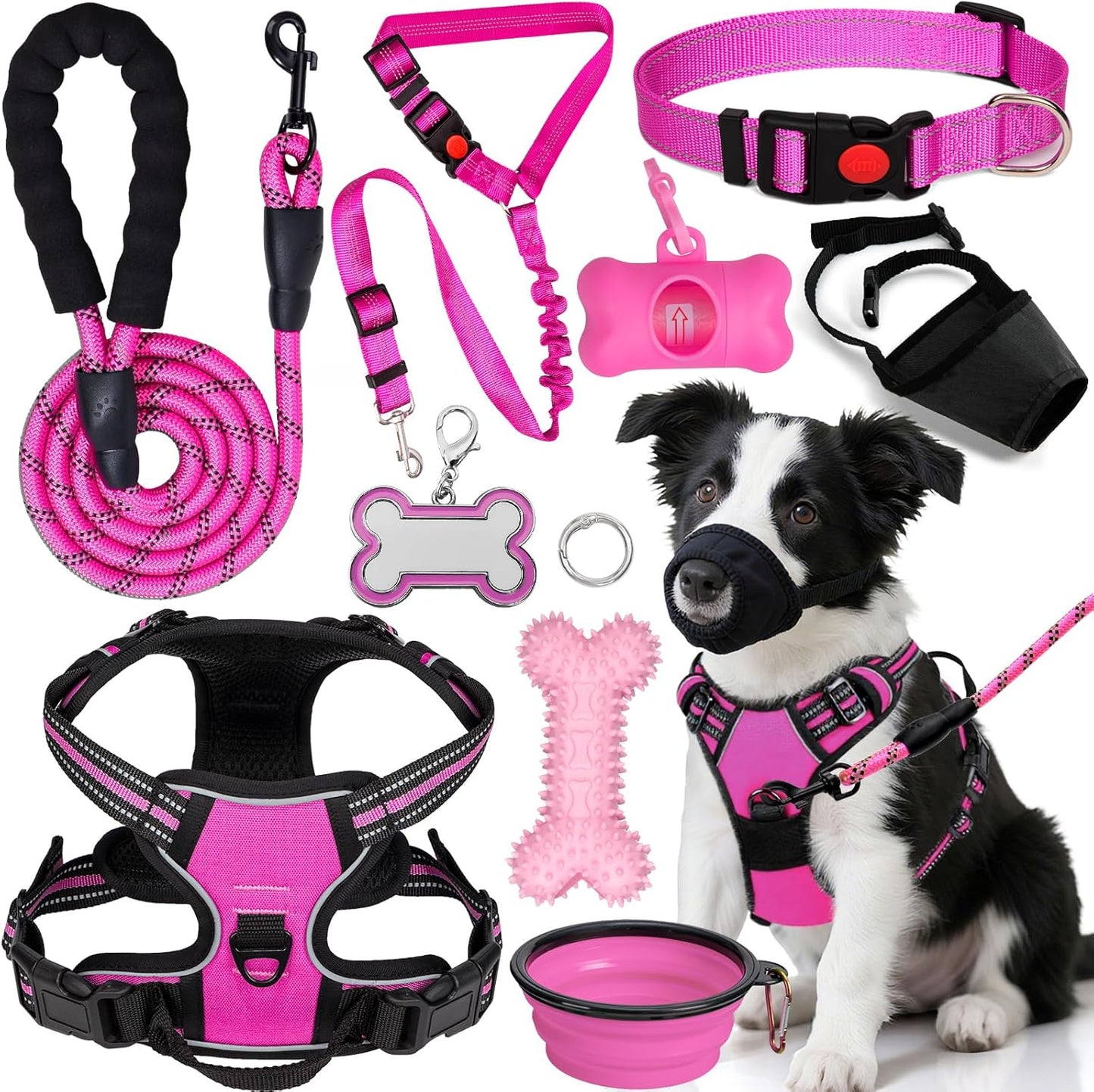 Yxfdoyt no pull dog harness set pink front view