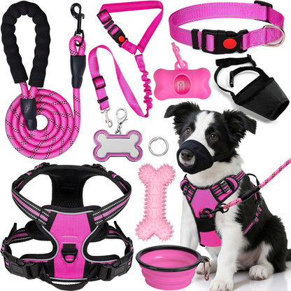 Yxfdoyt no pull dog harness set pink front view