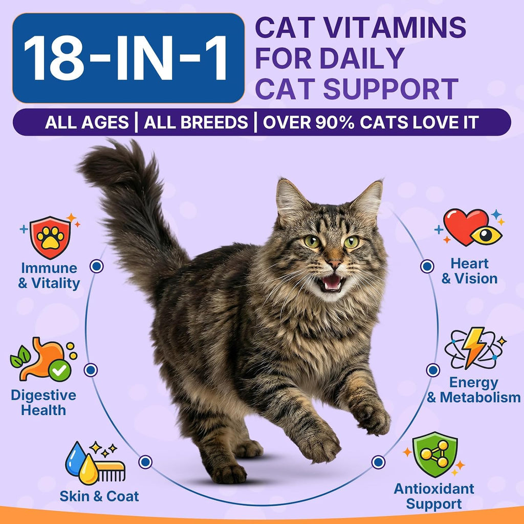 WEALLIN cat vitamins with taurine showing the dual texture crunchy chicken and krill chews.