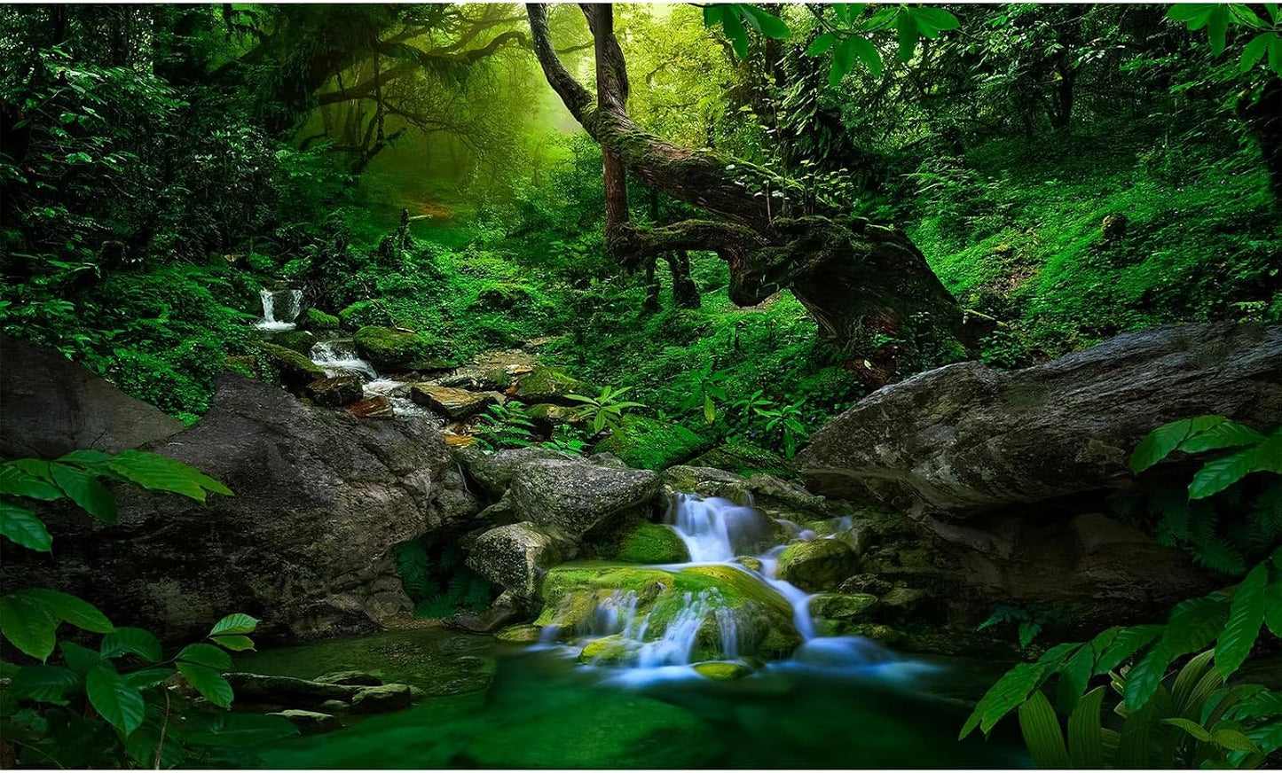 Waterfall Jungle Aquarium Background Fantasy Magic Forest Landscape Rainforest Style Fish Tank Background Tropical Flowers Mushrooms Stream Cascading Falls Reptile Tank Enclosure Backgrounds 24x12in - Image 10