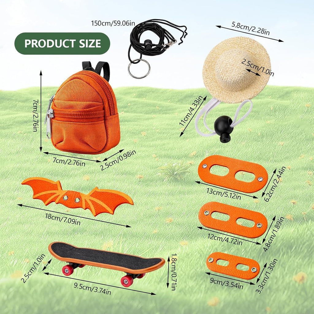 Adjustable lizard harness with leash attached for safe outdoor walking.