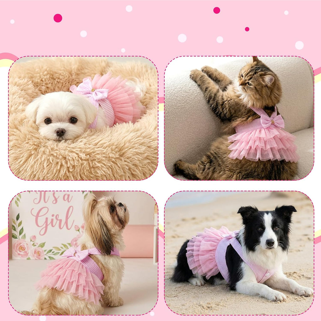 Choyaxo classic pink tulle pet dress laid flat showing fabric textures