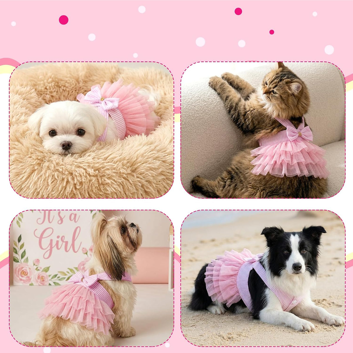 Choyaxo classic pink tulle pet dress laid flat showing fabric textures